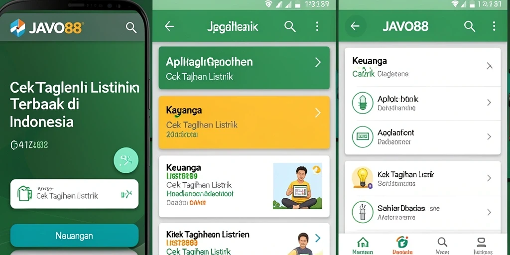 Antarmuka aplikasi JAVO88 untuk cek tagihan listrik.