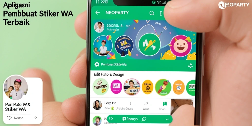 Antarmuka pengguna NEOPARTY untuk pembuat stiker WA yang menarik.